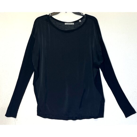 Vince Black 100% Silk Front Long Sleeve Pullover Blouse Top - Picture 1 of 9
